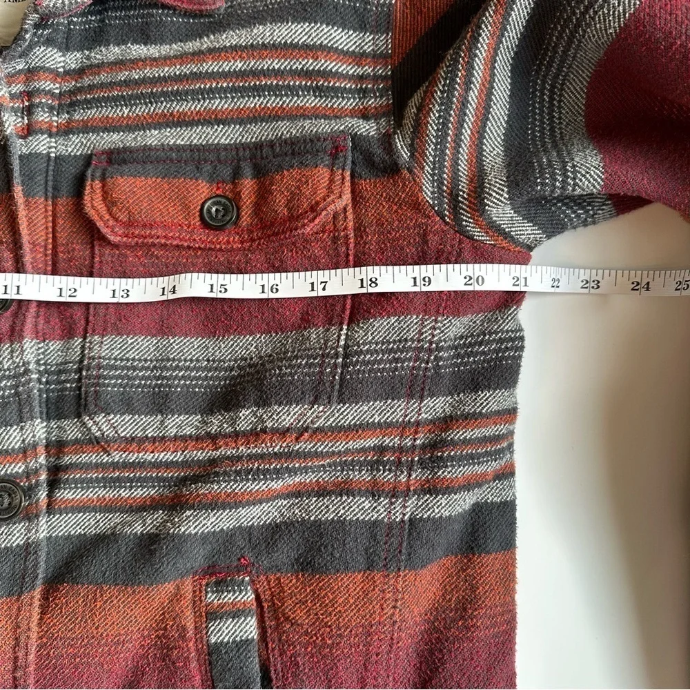 American Eagle Men’s Sherpa Shacket Red Orange Black Gray Striped Size M EUC